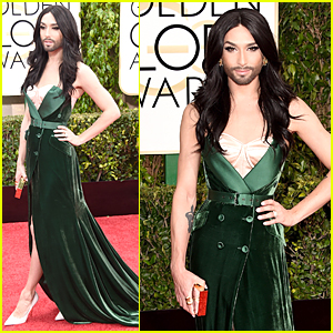 Conchita Wurst is Gorgeous Green and Unstoppable on Golden Globes.
