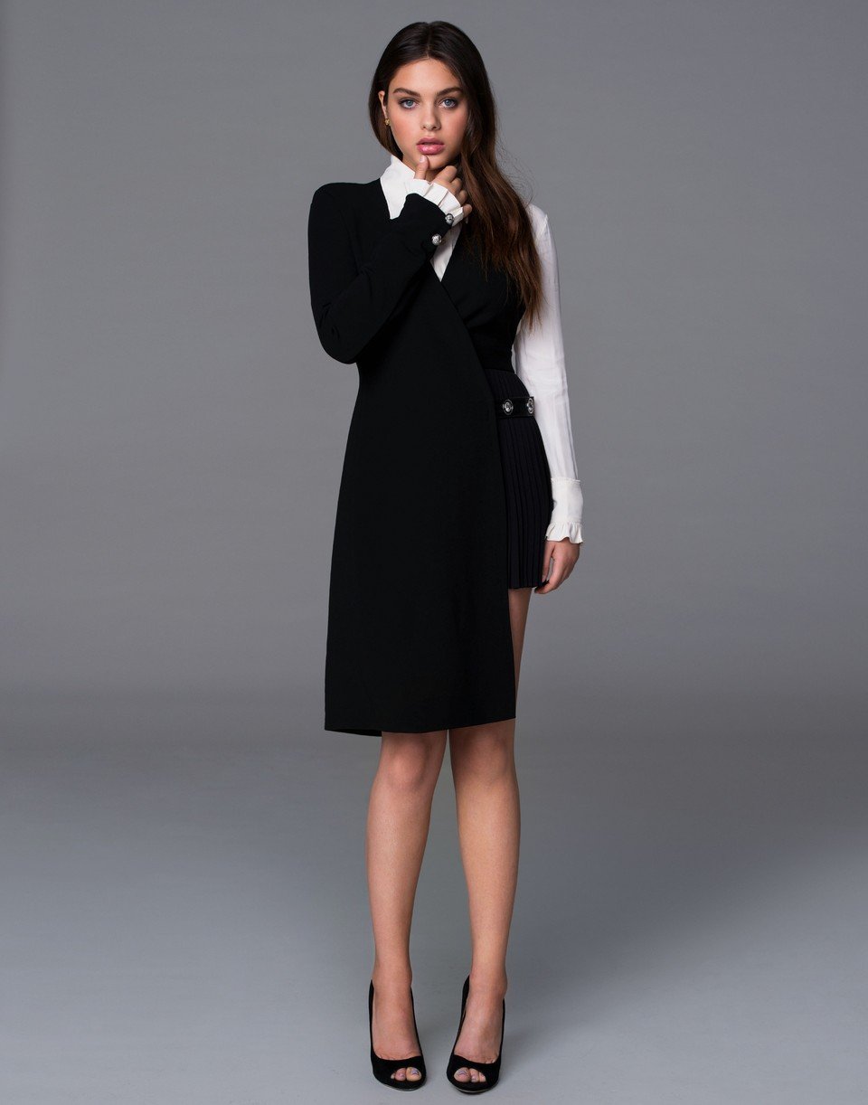 Odeya Rush full length photo in a black and white Versus Versace dress